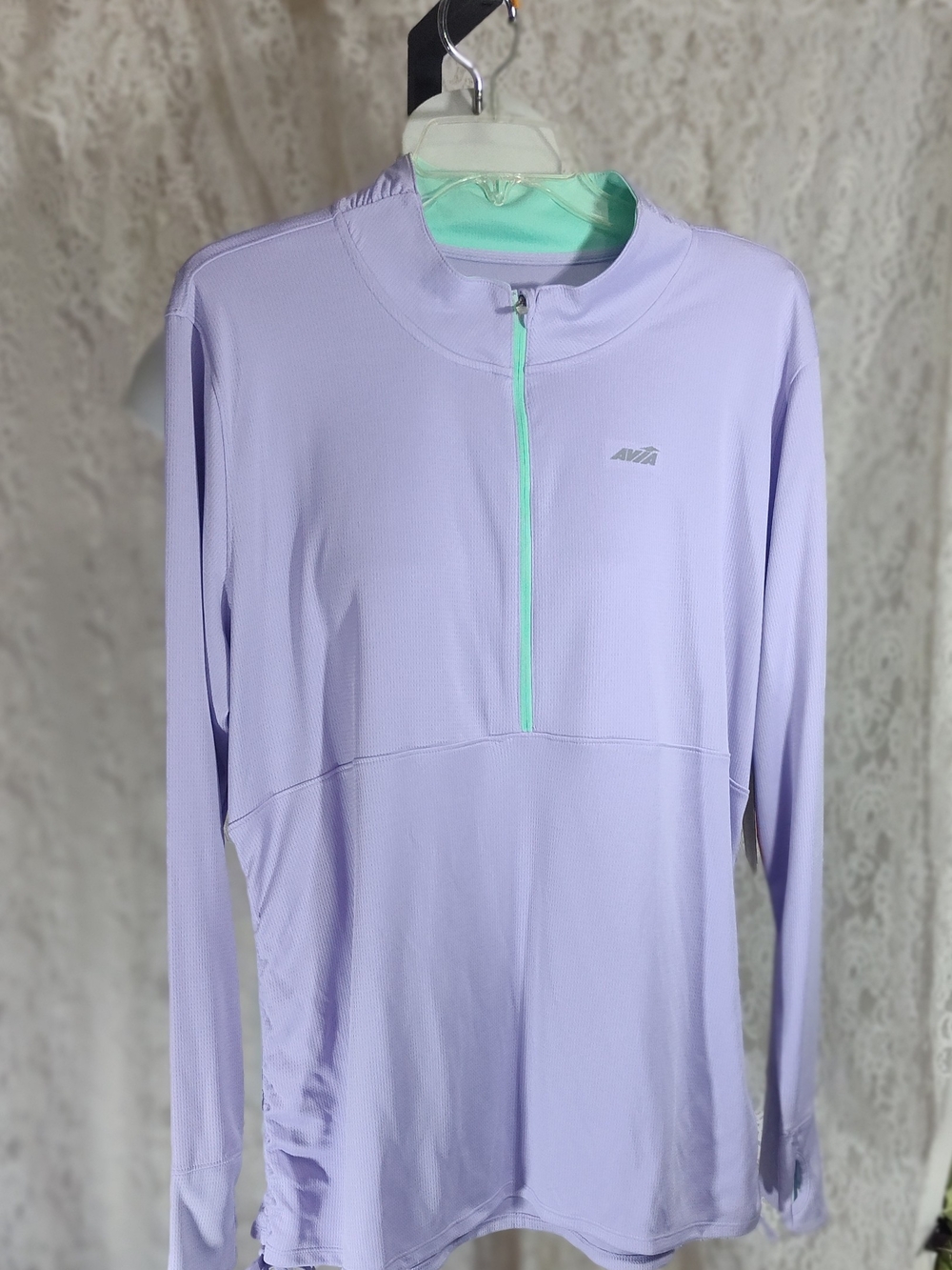 Avia Lavender Long-Sleeve Half-Zip Top with Mint Trim